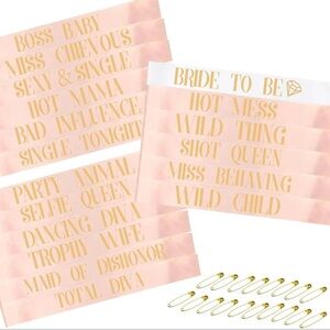 NWT Gold and Pink Bachelorette Sash Set OF 12